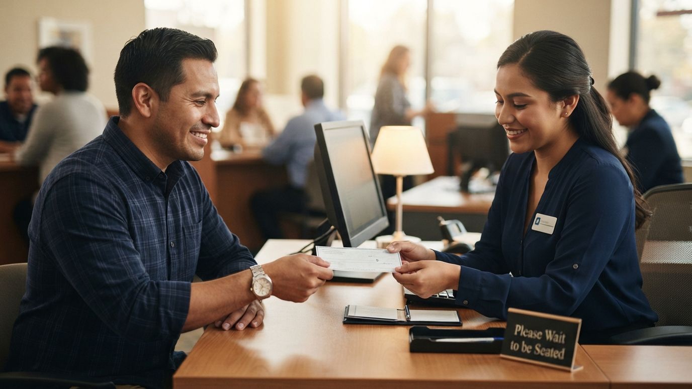 Man handing over the deposit to open a secured card
