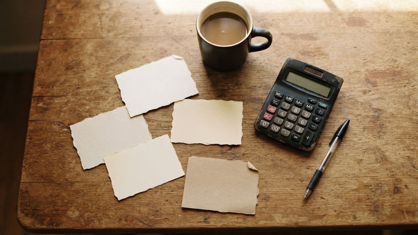 Table with five paper cards representing the score factors